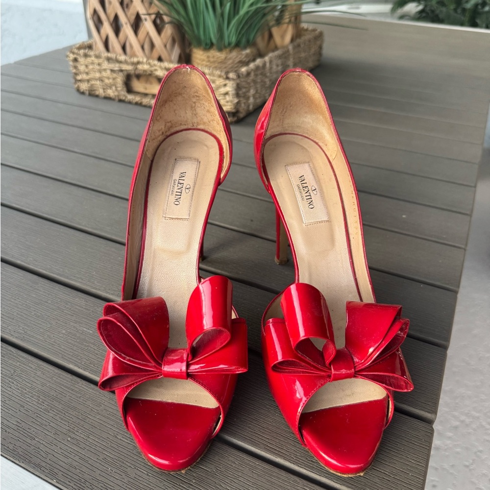 Valentino D’orsay Bow Red Patent Leather Heels